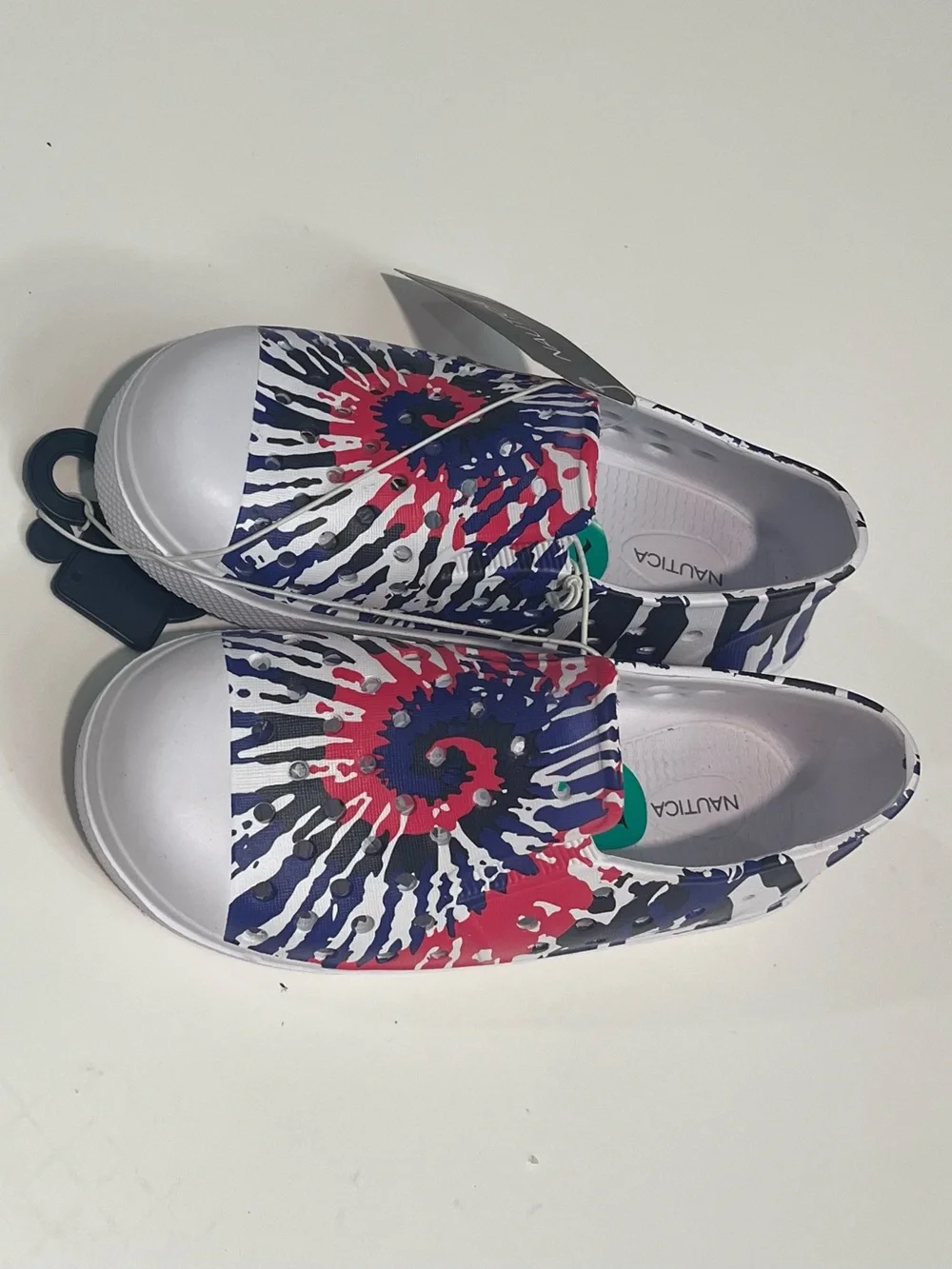 Nautica Kids Tie-Dye Slip-On Sneakers in Red, Blue & White